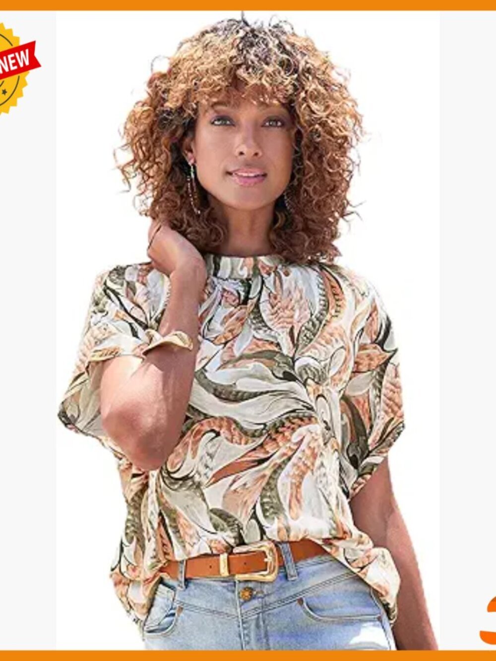 Print High Neck Blouse with Dolman Sleeves, Pleat Detail